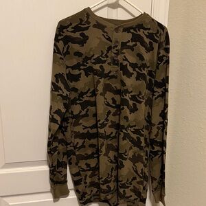 Men's Olive Camo Long-Sleeve Henley Shirt